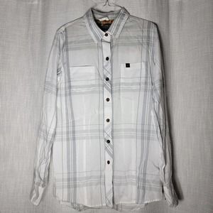 Pladra Women's Plaid Button Up Long Sleeve Shirt Fox Flip Cuffs White Size XS